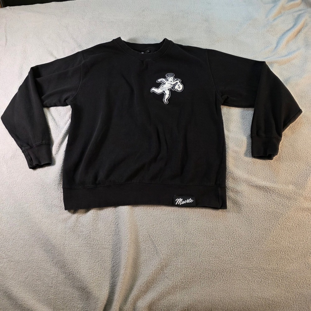Muerte Black Cherub Money Bag Crewneck Sweatshirt Men's Size Large